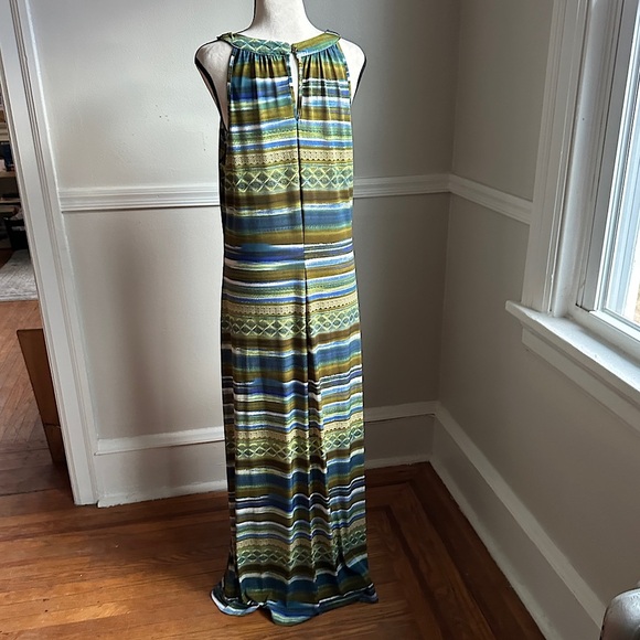 Mlle Gabriel Maxi Dress Bead Embellished Keyhole Neckline Flowy Stripe Print - Picture 13 of 17